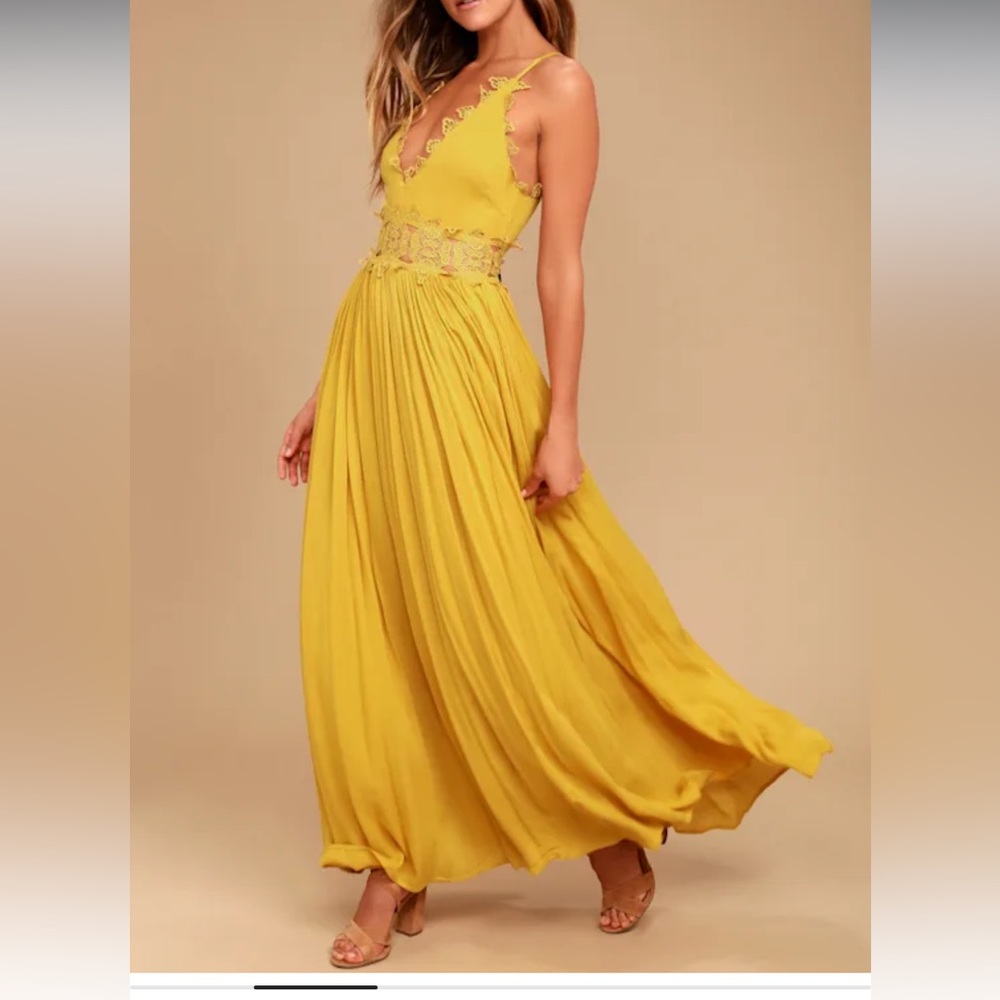 Lulu's Mustard Lace Detail Maxi Dress